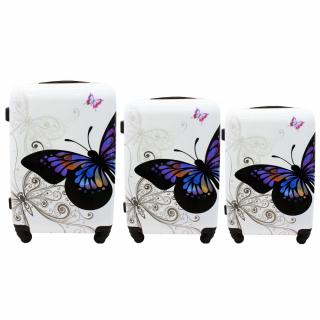 Sada 3 bielych škrupinových cestovných kufrov &quot;Butterfly&quot; - veľ. M, L, XL