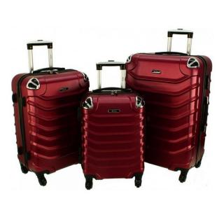 Tmavočervená sada 3 plastových kufrov &quot;Premium&quot; - veľ. M, L, XL