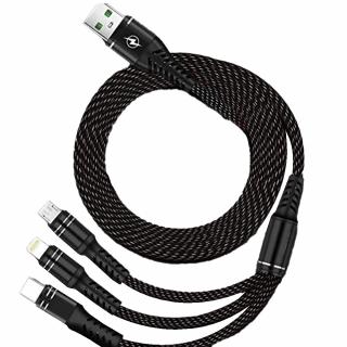 3v1 nabíjací kábel USB 2.0 - USB-C, Micro USB, lightning 1,2 M - Čierno-sivý