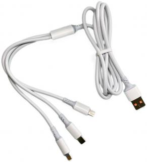 3v1 nabíjací kábel USB 2.0 - USB-C, Micro USB, lightning - Biely
