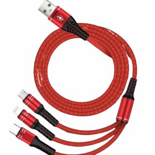 3v1 nabíjací kábel USB 2.0 - USB-C, Micro USB, lightning - Červený