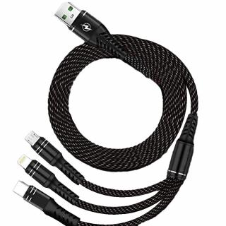 3v1 nabíjací kábel USB 2.0 - USB-C, Micro USB, lightning - Čierno-sivý