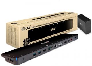 Club3D dokovacia stanica USB-C 3.2 s napájacím adaptérom Triple Dynamic PD, 100 W  CSV-1564W100
