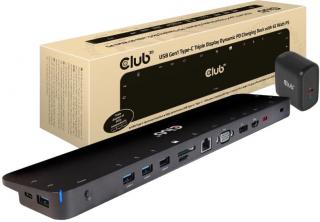 Club3D dokovacia stanica USB-C 3.2 s napájacím adaptérom Triple Dynamic PD, 65 W  CSV-1564W65