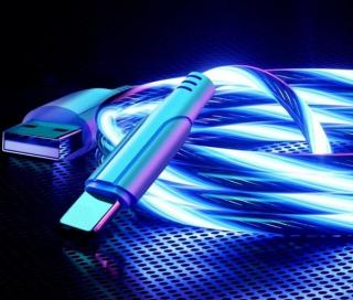 USB-lightning rýchlo nabíjačka s LED podsvietením - modrá