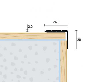 Schodová hrana samolepiaca 24,5x20 mm, hliník, elox strieborný matný, dĺžka 270 cm