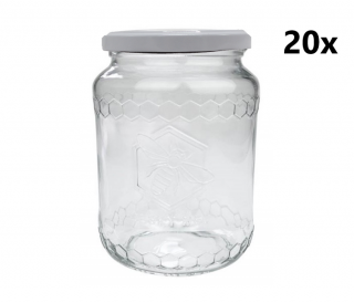 Zavařovací sklenice 770 ml ČESKÝ MED čirá 20 ks VČETNĚ BÍLÝCH VÍČEK Počet kusov v balenie: 20