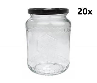 Zavařovací sklenice 770 ml ČESKÝ MED čirá 20 ks VČETNĚ ČERNÝCH VÍČEK Počet kusov v balenie: 20