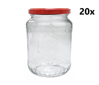 Zavařovací sklenice 770 ml ČESKÝ MED čirá 20 ks VČETNĚ ČERVENÝCH VÍČEK Počet kusov v balenie: 20