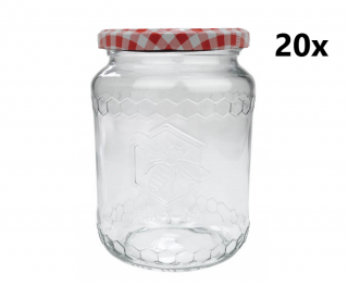 Zavařovací sklenice 770 ml ČESKÝ MED čirá 20 ks VČETNĚ KÁRO ČERVENÝCH VÍČEK Počet kusov v balenie: 20