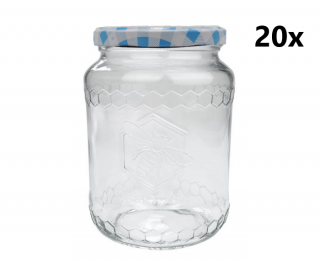 Zavařovací sklenice 770 ml ČESKÝ MED čirá 20 ks VČETNĚ KÁRO SVĚTLE MODRÝCH VÍČEK Počet kusov v balenie: 20