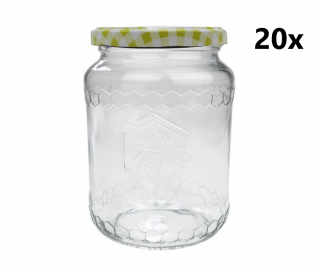 Zavařovací sklenice 770 ml ČESKÝ MED čirá 20 ks VČETNĚ KÁRO SVĚTLE ZELENÝCH VÍČEK Počet kusov v balenie: 20