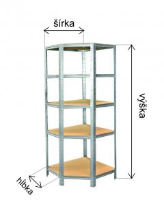 Rohový regál 200x70x40, 5-6 políc Farba: Pozink, Počet polic: 5 políc
