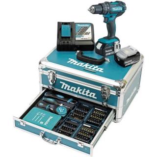 MAKITA DHP482RFX9 - AKUMULÁTOROVÝ VŔTACÍ SKRUTKOVAČ S PRÍKLEPOM + ALU kufrík s príslušenstvom 96 ks DHP482RFX9