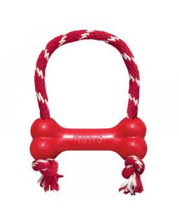 Hračka Kong Dog Puppy Classic Kosť červená s lanom, guma prírodná, M