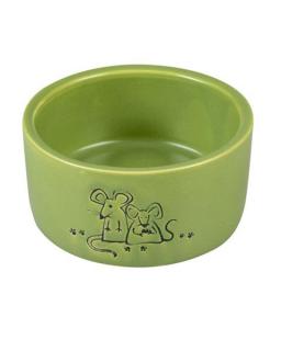 Miska DUVO+  glazovaná keramická, zelená s motívom myšiek 100ml -  priemer 7,5 cm (pre hlodavce)