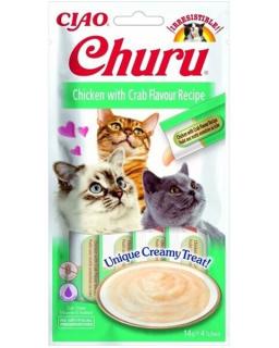 Pamlsok Inaba Churu Pyré cat Kura s krabom 12 x 4 tuby 672 g