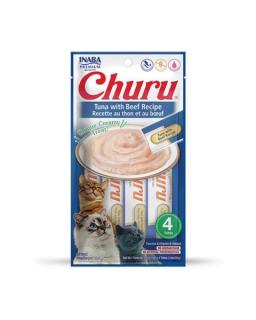 Pamlsok Inaba Churu Pyré cat Tuniak s hovädzou príchuťou 12 x 4 tuby 672 g