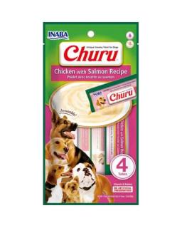 Pamlsok Inaba Churu Pyré dog Kura s lososom 12 x 4 tuby 672 g