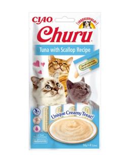 Pamlsok Inaba Churu Skin & Coat cat Tuniak s hrebenatkou 12 x 4 tuby 672 g