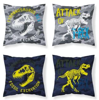 DETEXPOL Svietiace obliečka na vankúšik Dinosaurus T-rex Bavlna, 40/40 cm