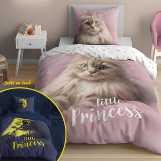 DETEXPOL Svietiace obliečky Mačka Little Princess  Bavlna, 140/200, 70/80 cm