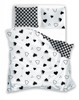 FARO Francúzske obliečky Srdiečka čiernobiela  Bavlna, 220/200, 2x70/80 cm