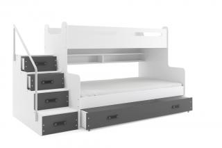 MAX 3 - Poschodová posteľ rozšírená - 200x120cm - Biely - Grafitový (Nový model s úchytmi!)