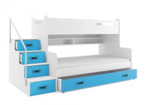 MAX 3 - Poschodová posteľ rozšírená - 200x120cm - Biely - Modrý (Nový model s úchytmi!)