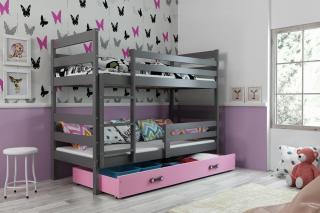 Poschodová posteľ ERIK 2 - 190x80cm - Grafitová - Ružová (Nový typ!)