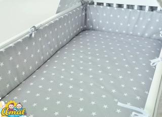 Komplet: Postieľka LIZI + matrac + súprava s baldachýnom (30 vzorov) Vyberte vzor súpravy: vzor biele hviezdy na sivom, Vyberte matrac: Kokos-molitan,…