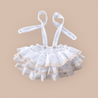 Mušelínová suknička na traky, s volánikmi a čipkou, Biela vyberte veľkosť oblečenia: 56-62