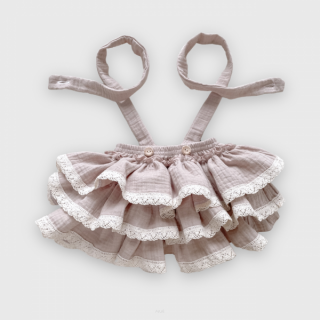 Mušelínová suknička na traky, s volánikmi a čipkou, Pastelová béžová vyberte veľkosť oblečenia: 56-62