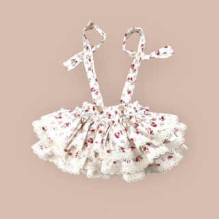 Mušelínová suknička na traky, s volánikmi a čipkou, Small roses vyberte veľkosť oblečenia: 56-62