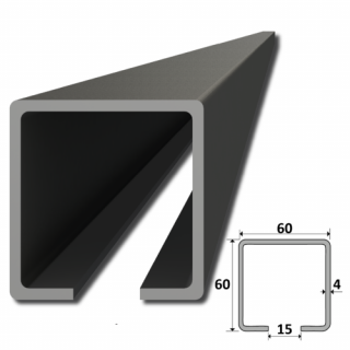 C profil 60x60x4mm  pre samonosný systém posuvnej brány, v dĺžkach 1, 2, 3, 4, 5, 6m dĺžka: 1m, Povrchová úprava: čierny bez povrchovej úpravy Fe