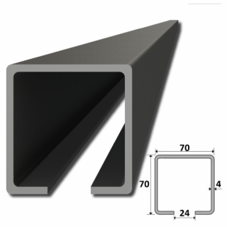 C profil 70x70x4mm   pre samonosný systém posuvnej brány, v dĺžkach 1, 2, 3, 4, 6m dĺžka: 1m, Povrchová úprava: čierny bez povrchovej úpravy Fe