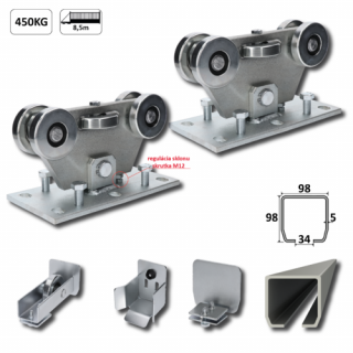 samonosný systém 98x98x5mm posuvnej brány do 450kg/8,5m Zn