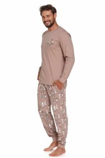 Pánske bavlnené pyžamo s potlačou Damian hnedé  (100% bavlna)