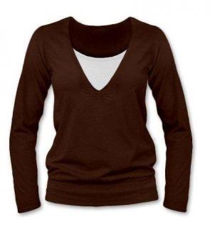 KARLA- tričko pre diskrétne a pohodlné kojenie, dlhý rukáv Farba: čokoládová, Veľkosť: M/L
