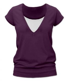 KARLA - tričko pre diskrétne a pohodlné kojenie, krátky rukáv Farba: Slivková (tmavá fialová), Veľkosť: M/L