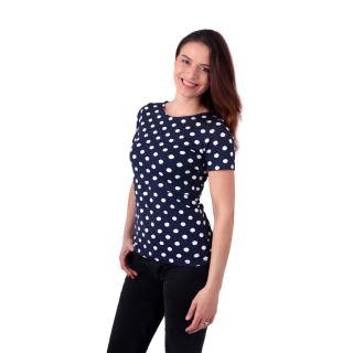 LENKA- tričko pre pohodlné a diskrétne kojenie, krátky rukáv Farba: Modré s bielymi bodkami, Veľkosť: L/XL