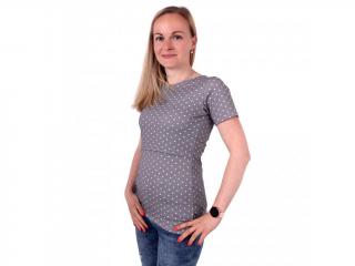 LENKA- tričko pre pohodlné a diskrétne kojenie, krátky rukáv Farba: šedé s bielymi bodkami, Veľkosť: L/XL