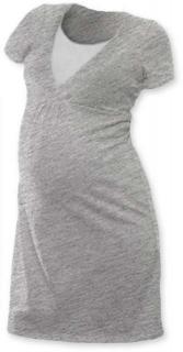 LUCIE- nočná košeľa pre pohodlné kojenie, krátky rukáv Farba: Šedý melír, Veľkosť: M/L