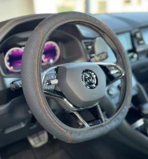 Koženkový poťah na volant Black - Orange (Obal na volant)