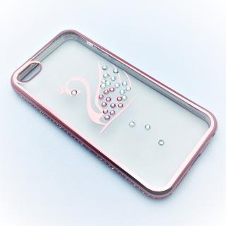 Ružový obal Labuť s kamienkami iPhone 5 / 5S / SE (puzdro)