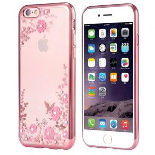 Ružový obal s kvietkami a kamienkami iPhone 6 / 6S (pouzdro)