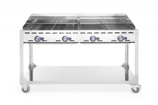 4-horákový plynový gril Green Fire Profi Line, HENDI, Profi Line, podstavec s poličkou na kolieskach, Svetlošedá, 22kW, 1400x612x(H)825mm