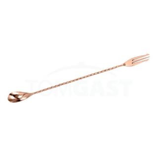 Lyžička barmanská s vidličkou 40 cm, meď