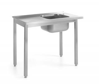 Nakladací stôl k umývačkám riadu s drezom – skrutkovaný, HENDI, Kitchen Line, 1000x600x(H)850mm