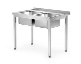 Stôl s drezom a policou - dvoj komorový, HENDI, Kitchen Line, 1000x700x(H)850mm
